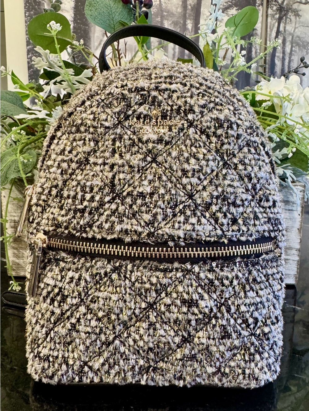 ♠️⭐️Kate Spade Patterson Drive Metallic Tweed Mini Convertible Backpack